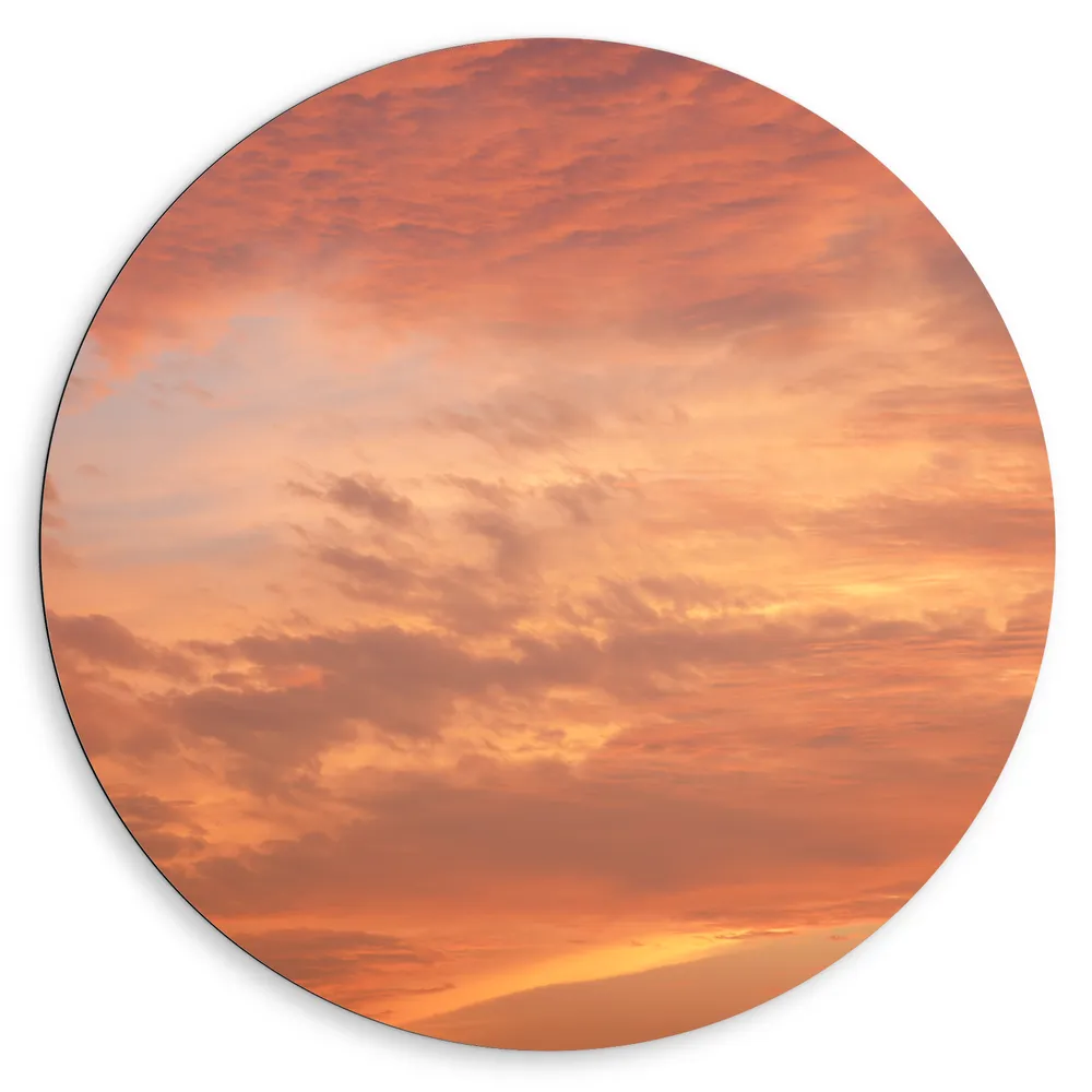 Dibond Muurcirkel - Prachtige Pastelroze en -oranje Lucht vol Wolken