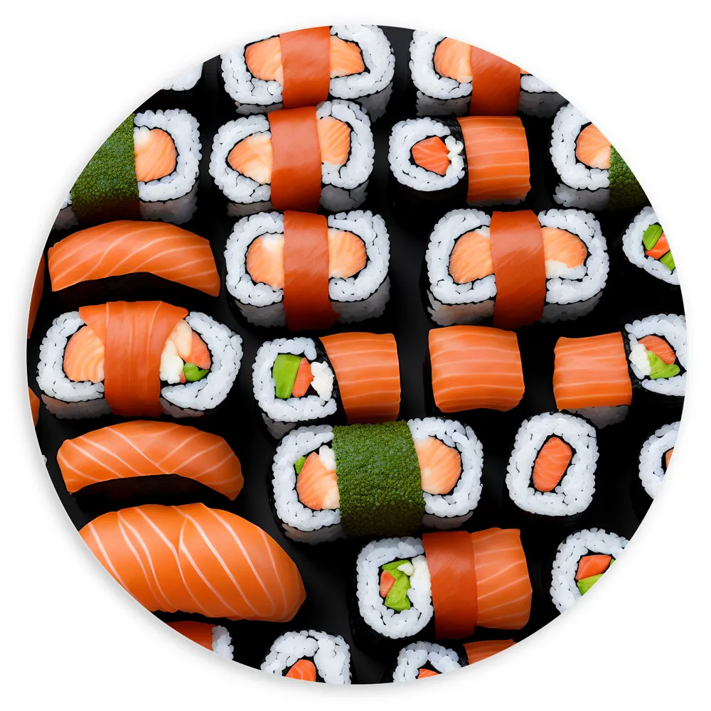 Dibond Muurcirkel - Patroon van Verse Japanse Sushi