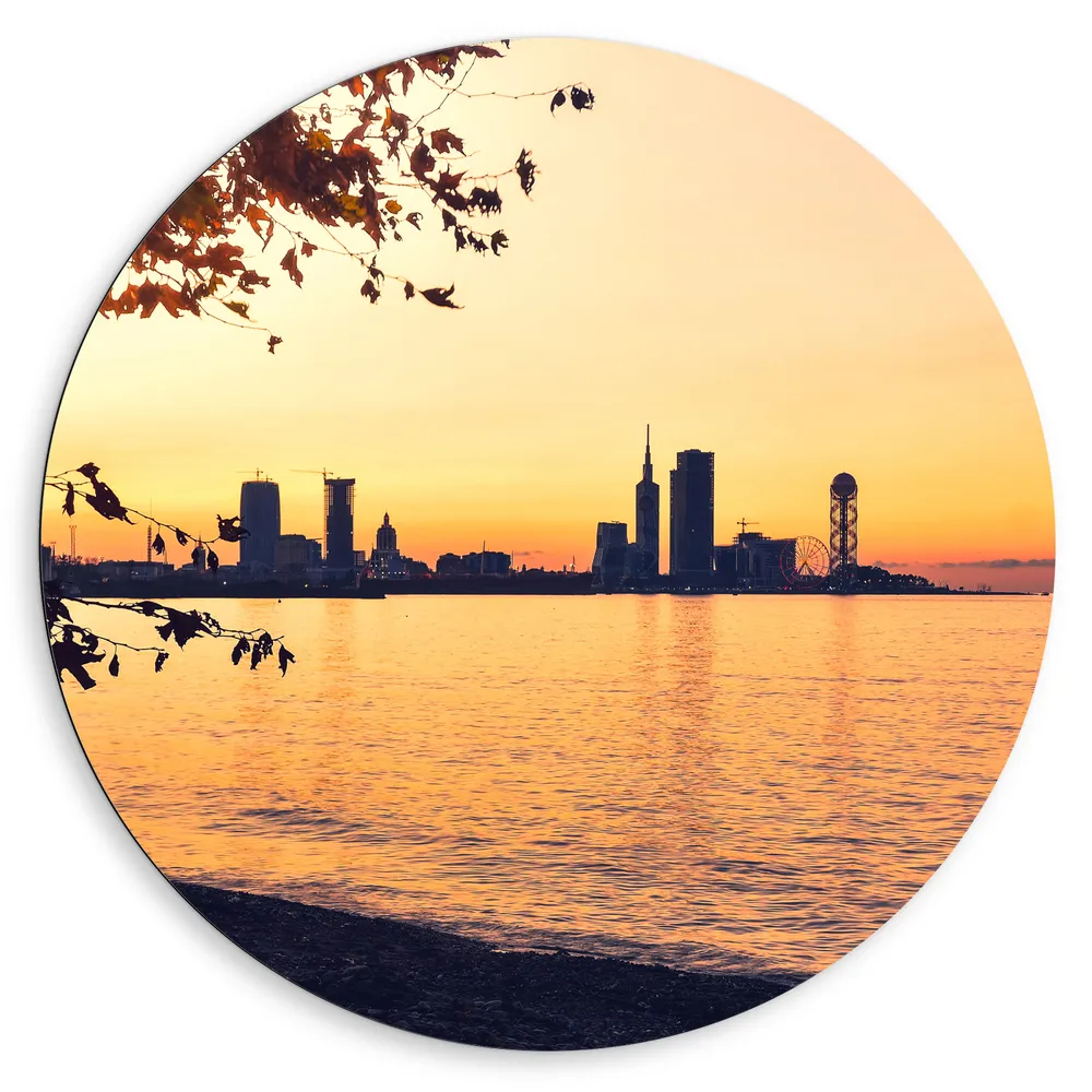 Dibond Muurcirkel - Water - Boom - Haven - Reuzenrad - Gebouwen