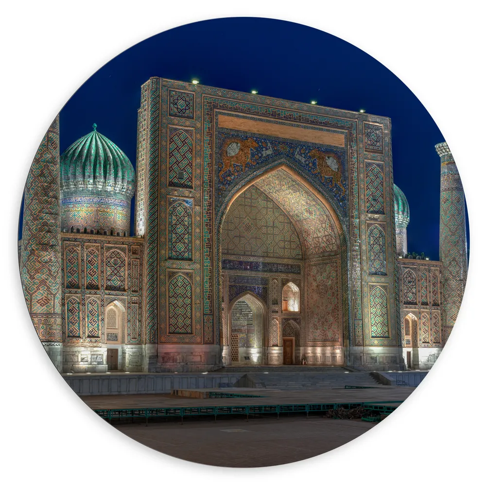 Dibond Muurcirkel - Sher Dor Madrasah Tempel in Oezbekistan