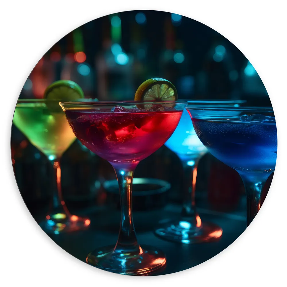 Dibond Muurcirkel - Bar - Club - Alcohol - Cocktail - Kleuren
