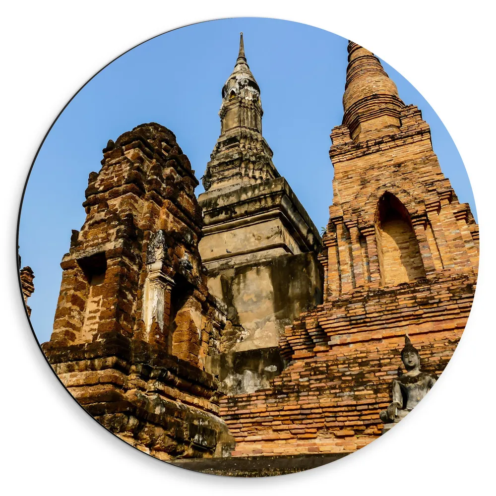 Dibond Muurcirkel - Vooraanzicht van Wat Maha That Tempel in Ayutthaya, Thailand