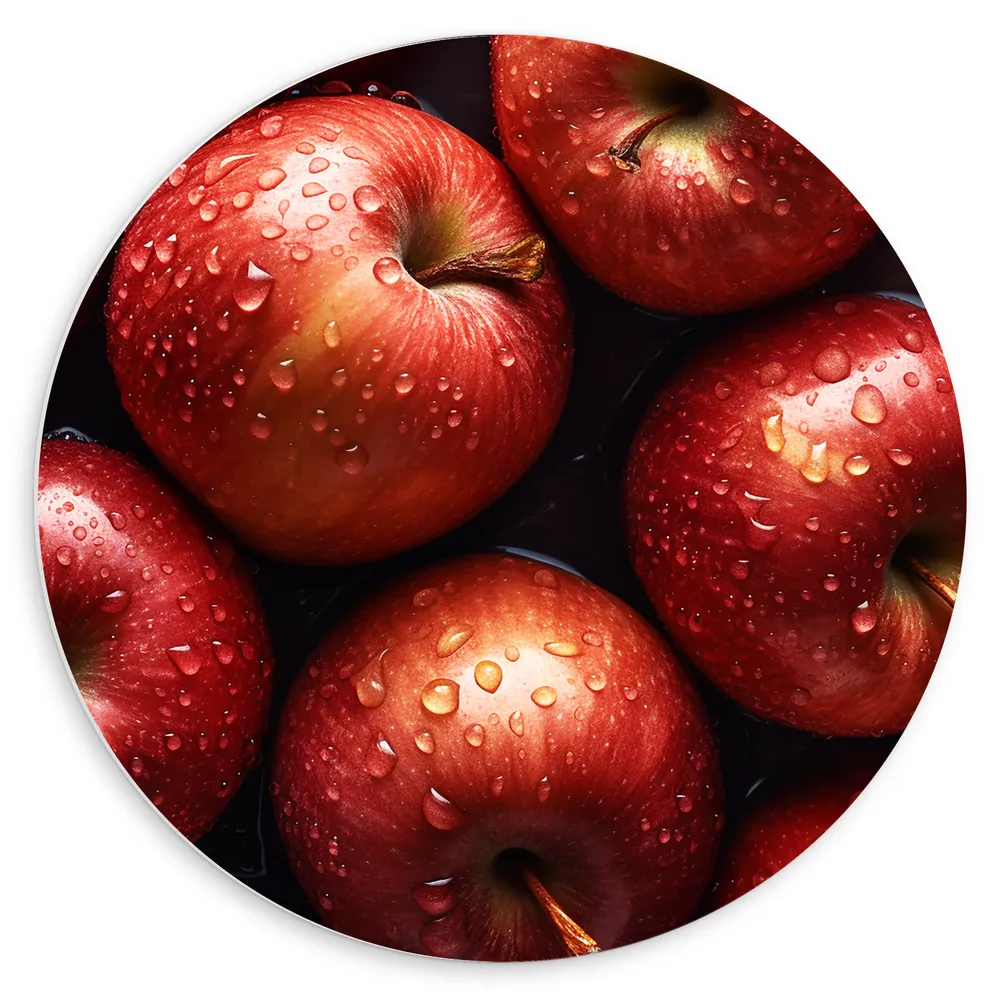 Dibond Muurcirkel - Verse Rode Appels onder de Waterdruppels