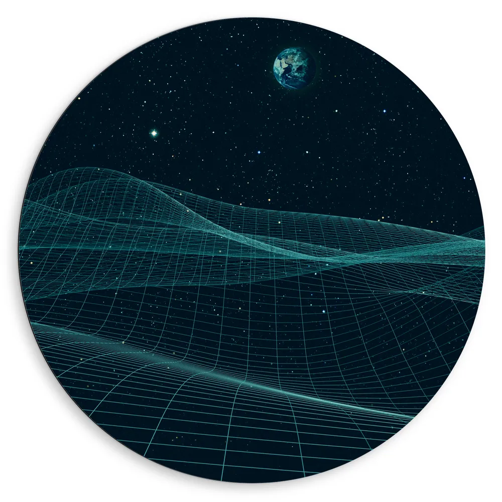 Dibond Muurcirkel - Lijnen - Ruimte - Maan - Aarde - Sterren