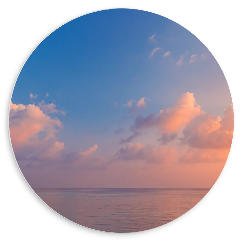 Dibond Muurcirkel - Zonsondergang op Zee met Zachte Pastelkleuren