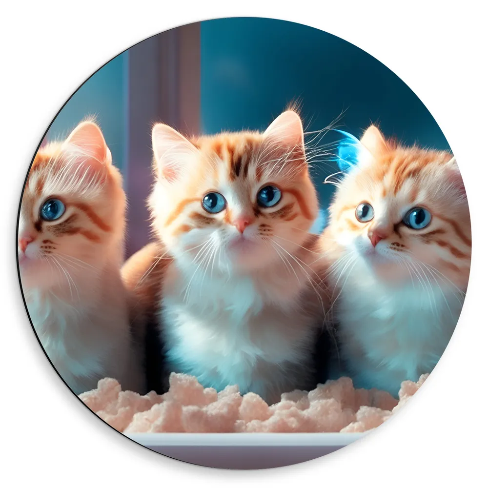 Dibond Muurcirkel - Drie Aandoenlijke Roodharige Kittens
