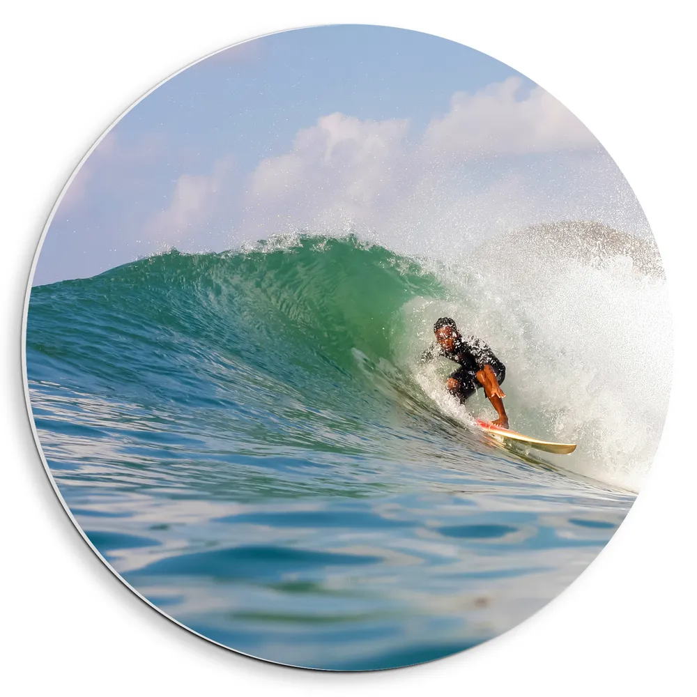 Dibond Muurcirkel - Surfer in Actie door Golf