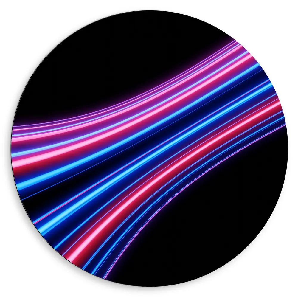 Dibond Muurcirkel - Cirkelvormige Roze, Paarse en Blauwe Neon Strepen
