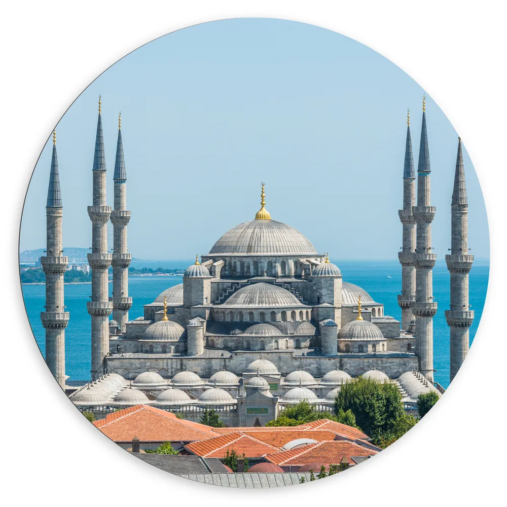 Dibond Muurcirkel - Sultan Ahmet Moskee aan de Zee van Turkije