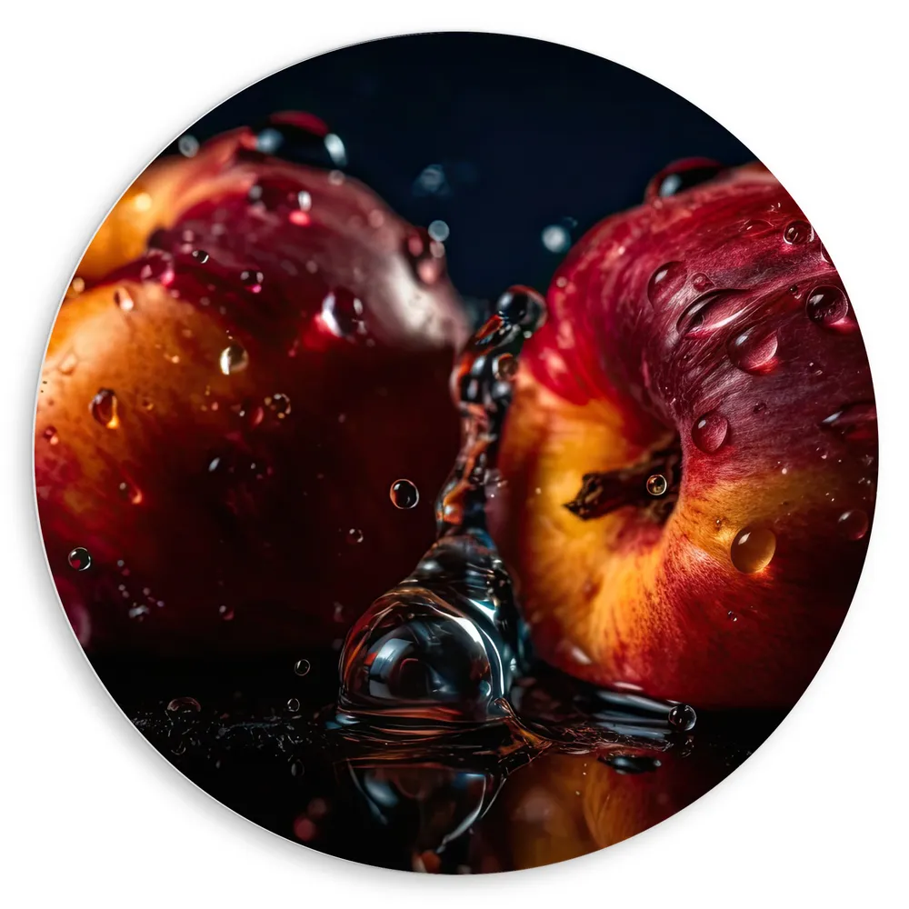 Dibond Muurcirkel - Eten - Fruit - Water - Druppels - Nat - Kleuren