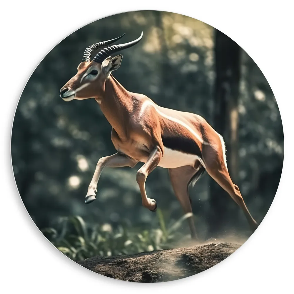 Dibond Muurcirkel - Antilope Springend door het Bos