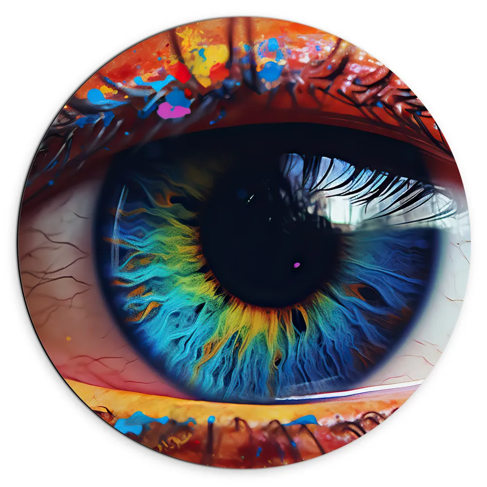 Dibond Muurcirkel - Oog - Wimpers - Kleuren - Regenboog