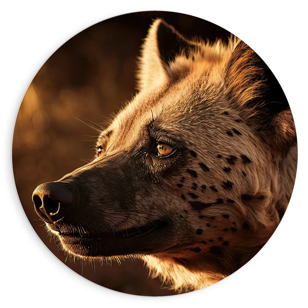 Dibond Muurcirkel - Hyena in de Morgen Zon in het Landschap