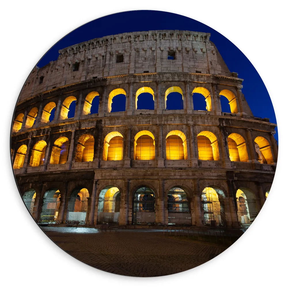 Dibond Muurcirkel - Het Collosseum in Rome Italie in de Avond