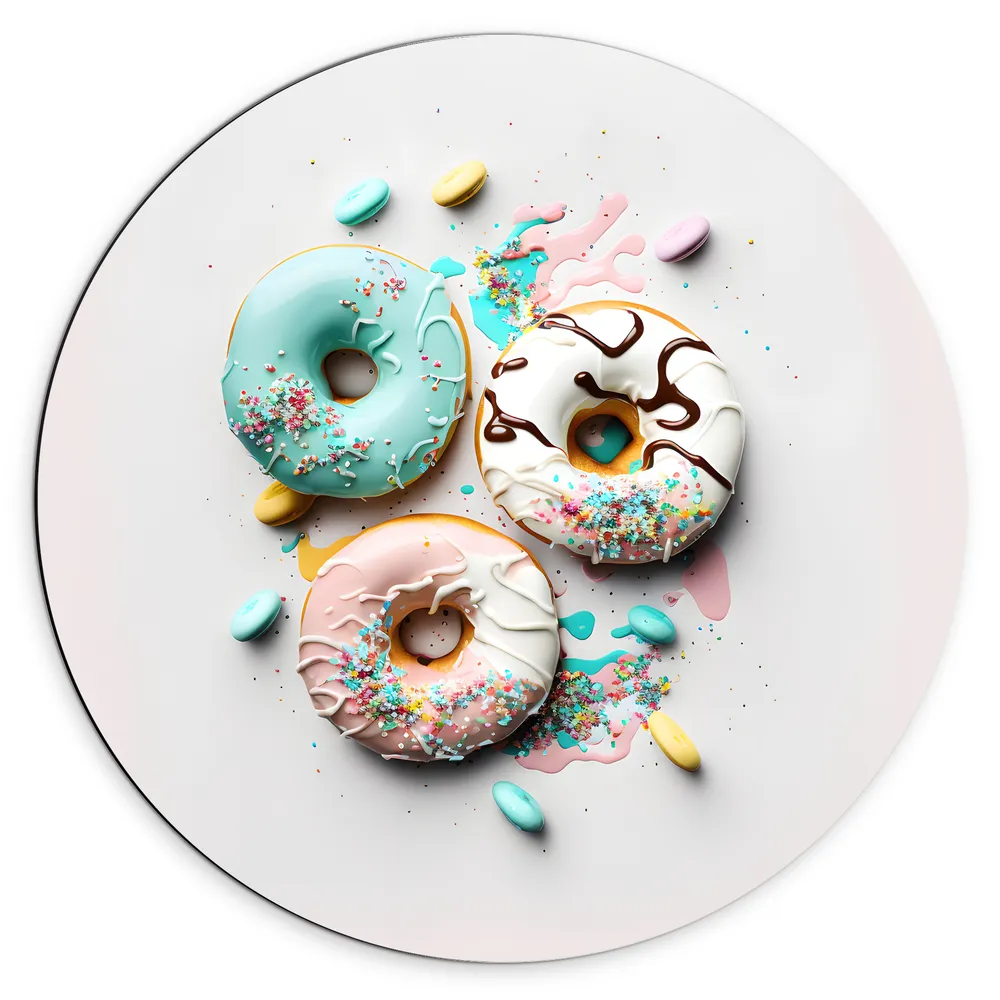 Dibond Muurcirkel - Donuts met Pastelkleurig Glazuur en Sprinkles