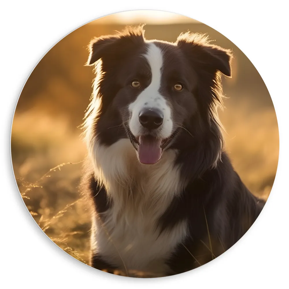 Dibond Muurcirkel - Dier - Hond - Zwart - Wit - Gras