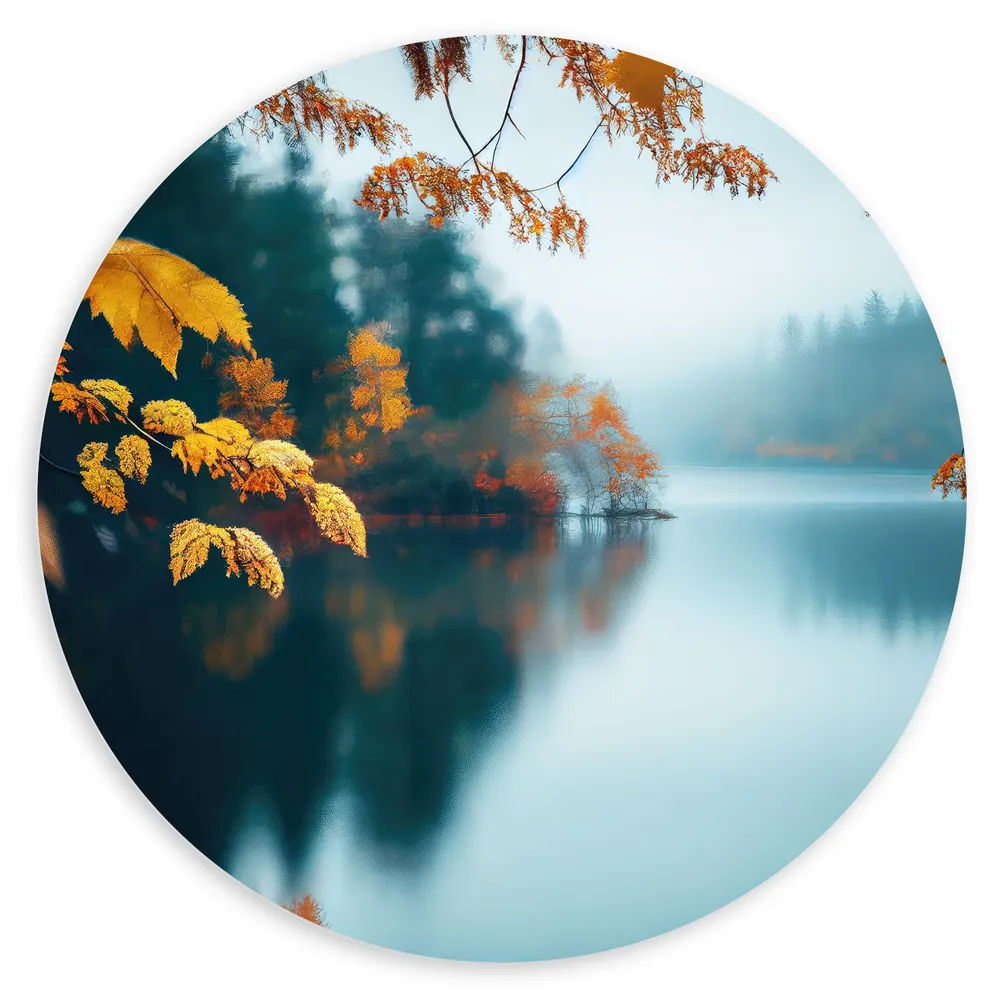 Dibond Muurcirkel - Boom - Herfst - Water