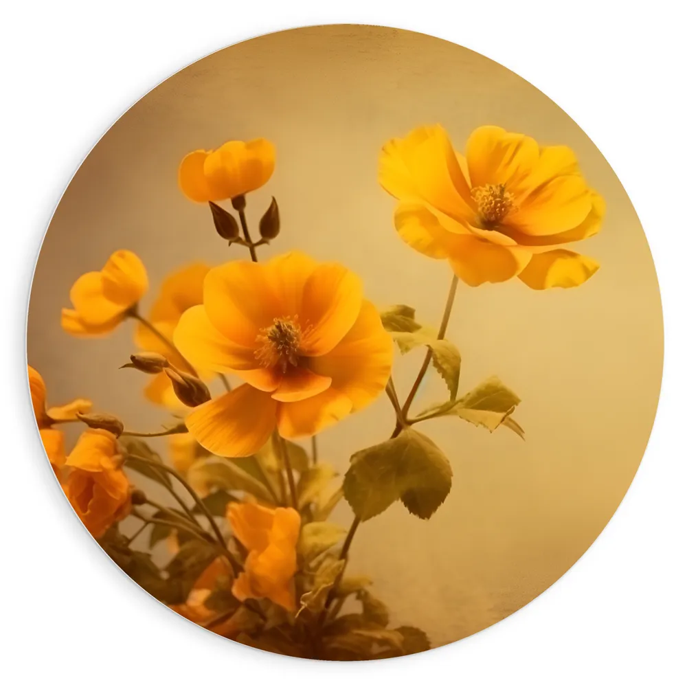 Dibond Muurcirkel - Oranje Boterbloemen bij Licht Bruine Achtergrond