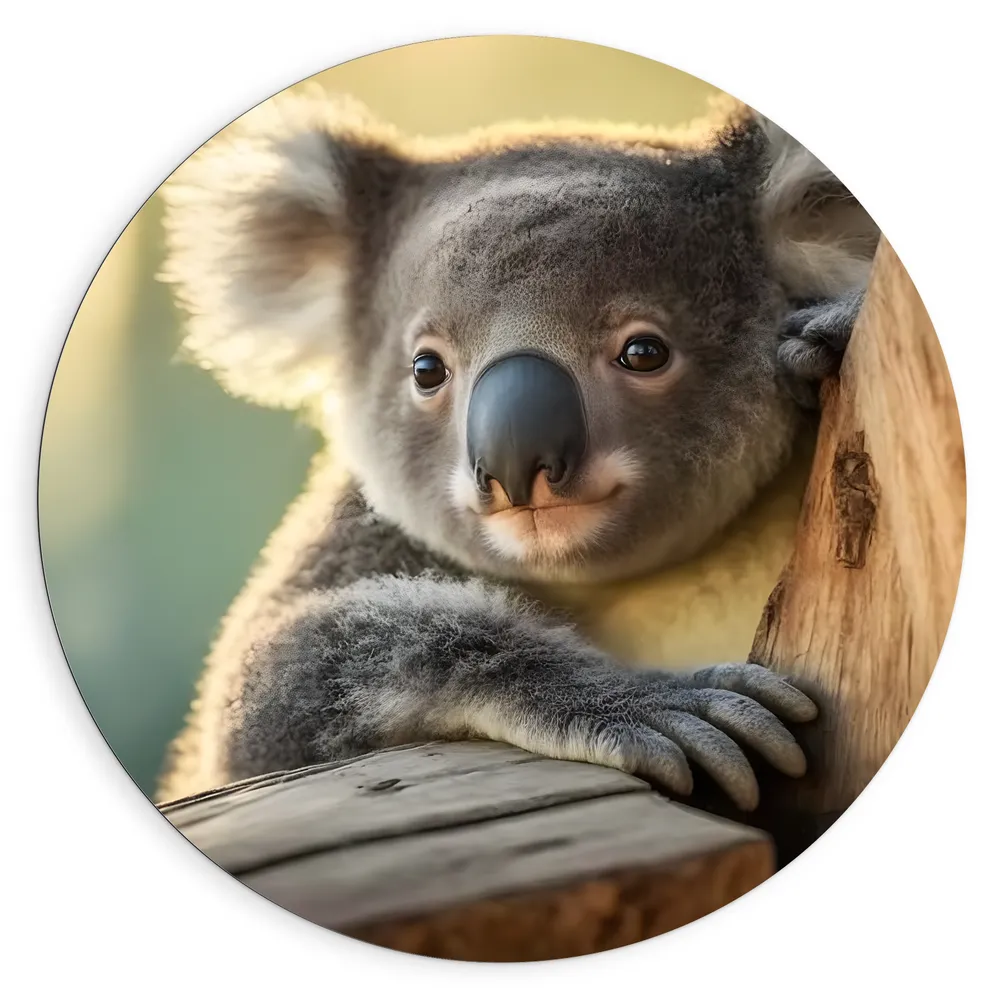 Dibond Muurcirkel - Aandoenlijke Koala van Achter Boom