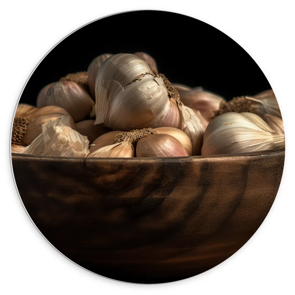 Dibond Muurcirkel - Bak Vol met Verse Knoflook