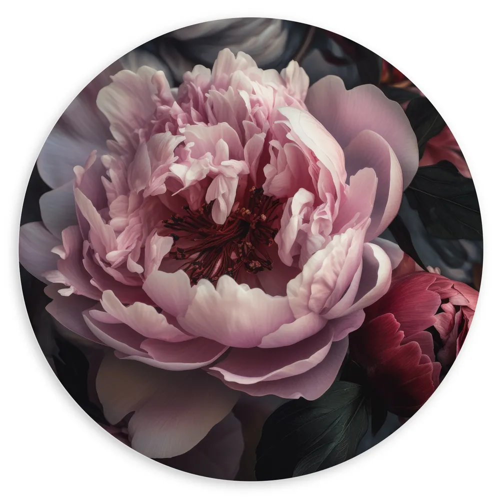 Dibond Muurcirkel - Roze Pioenrozen