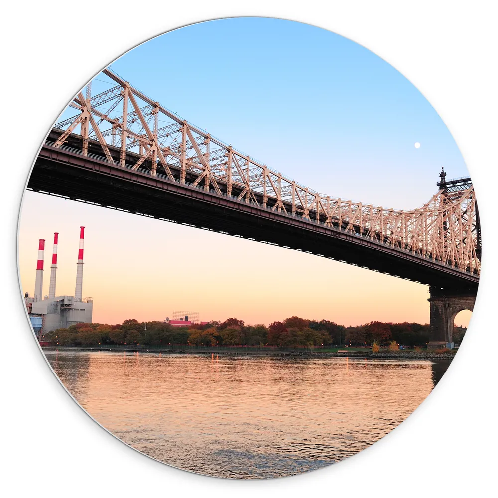 Dibond Muurcirkel - Roosevelt Island Hefbrug in New York City op Zonnige Dag