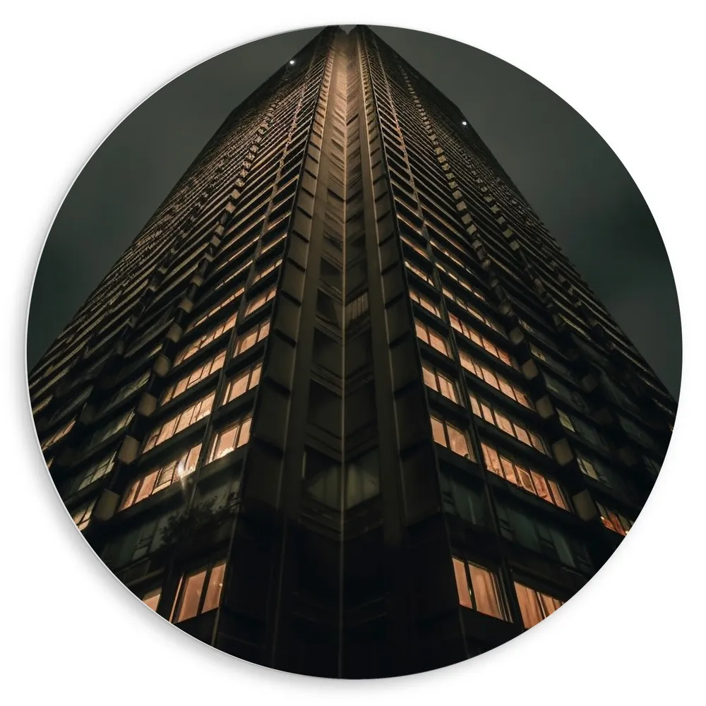 Dibond Muurcirkel - Gebouw - Donker- Avond - Lichten