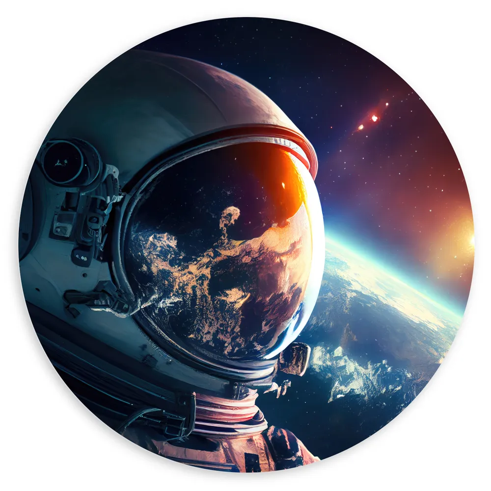 Dibond Muurcirkel - Astronaut - Galaxy - Sterren - Aarde