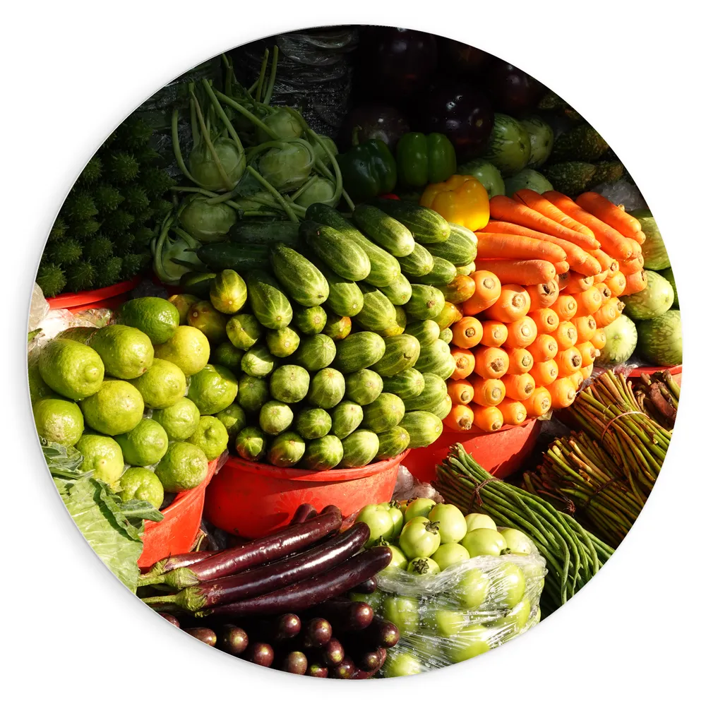 Dibond Muurcirkel - Groente - Fruit - Eten - Markt