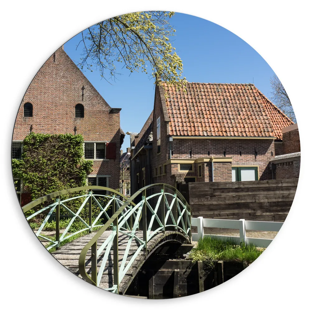 Dibond Muurcirkel - Bruggetje voor Nederlandse Huizen