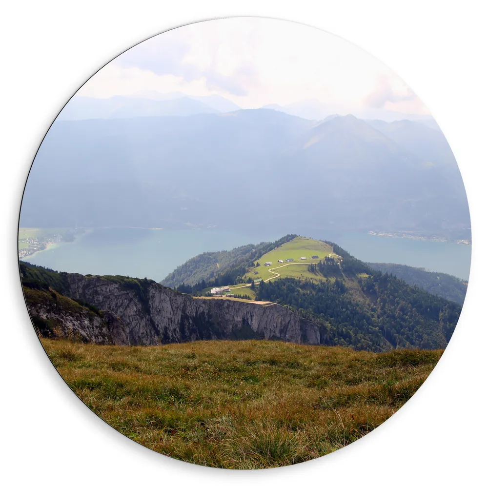 Dibond Muurcirkel - Uitzicht over Berglandschap