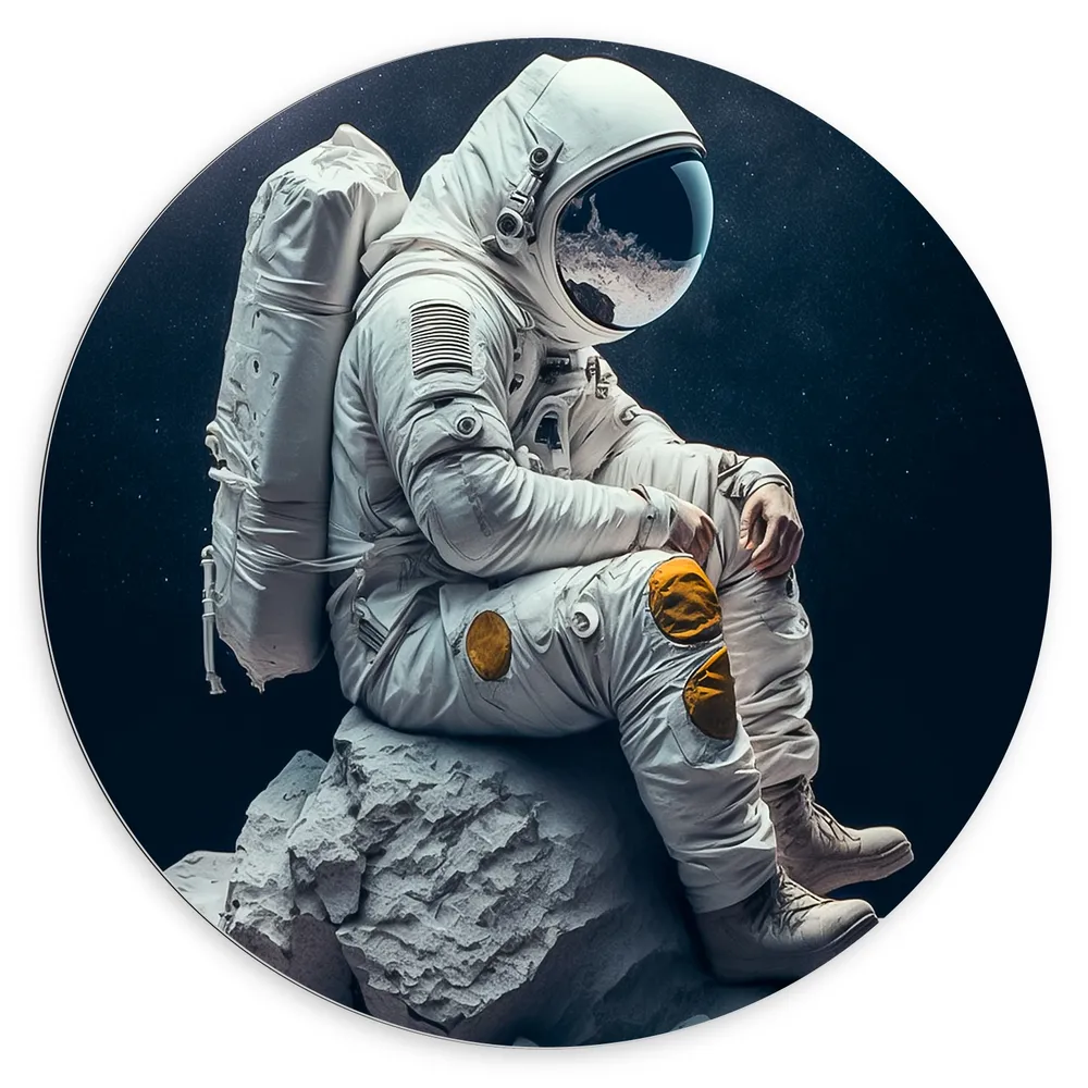 Dibond Muurcirkel - Astronaut - Ruimte - Steen - Planeet