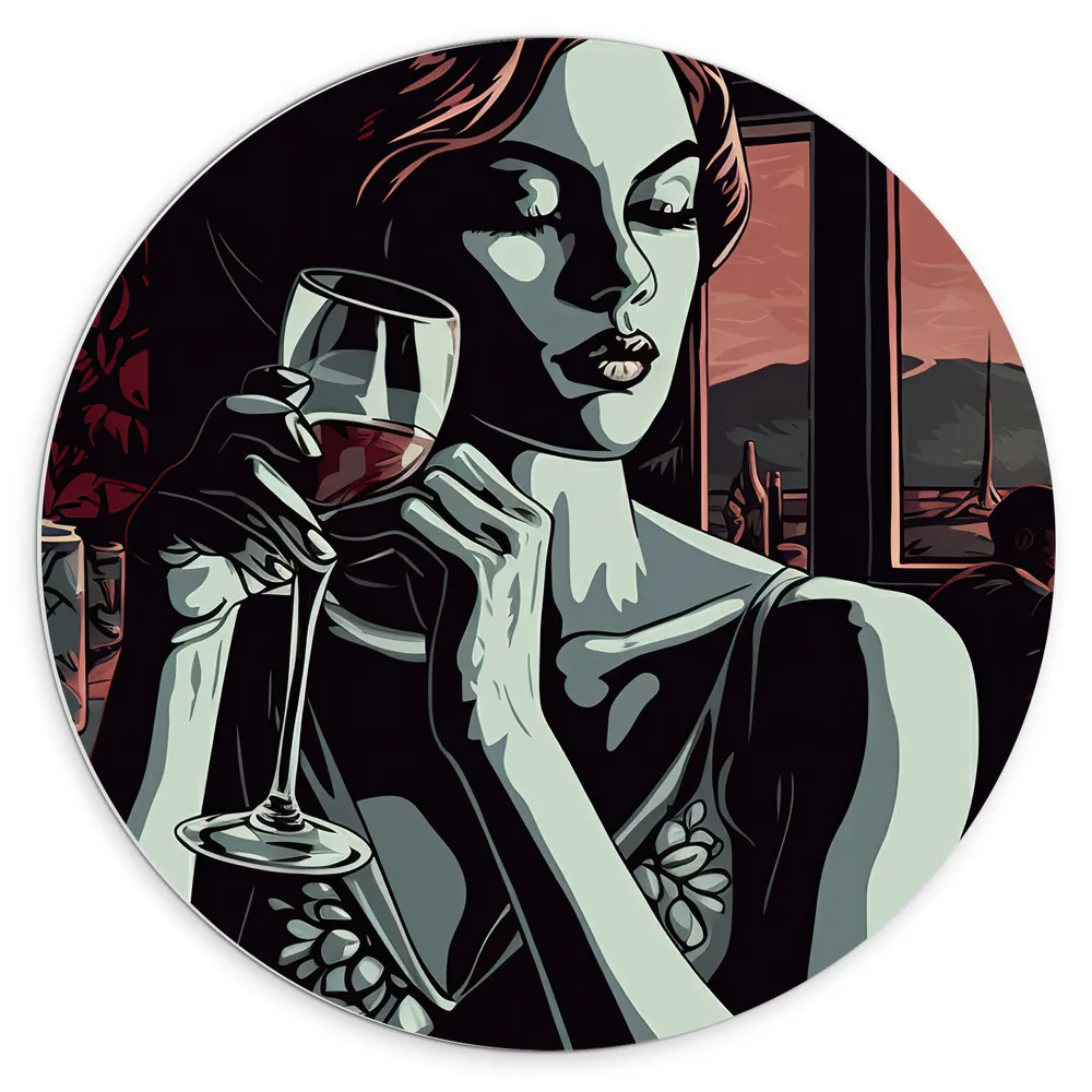 Dibond Muurcirkel - Vrouw - Restauraunt - Mensen - Wijn - Drinken