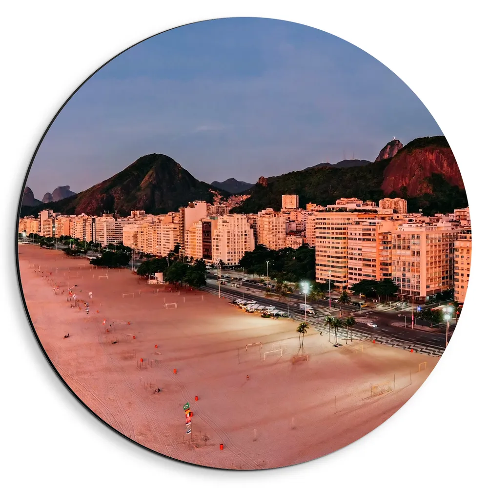 Dibond Muurcirkel - Boulevard van Copacana Beach in Rio de Janeiro, Brazillië