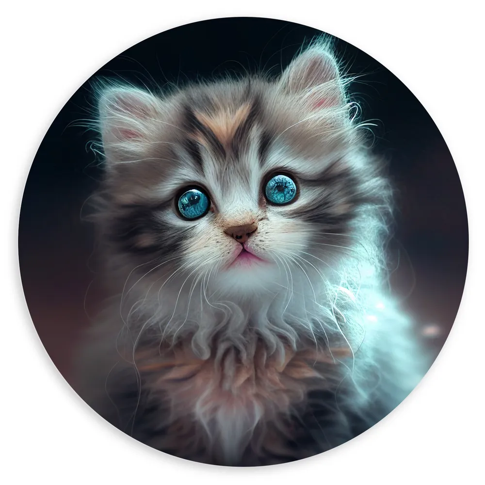 Dibond Muurcirkel - Aandoenlijke Kitten met Helder Blauwe Magische Ogen