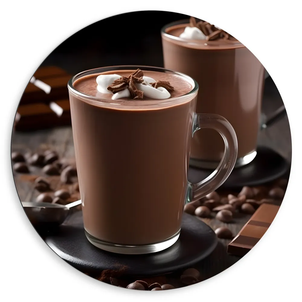 Dibond Muurcirkel - Chocomel - Chocolade - Cacoa - Drtinken - eten - Lepel - Glazen