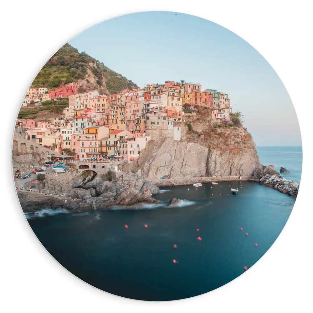 Dibond Muurcirkel - Huisjes aan de Kust in Cinque Terre, Italië