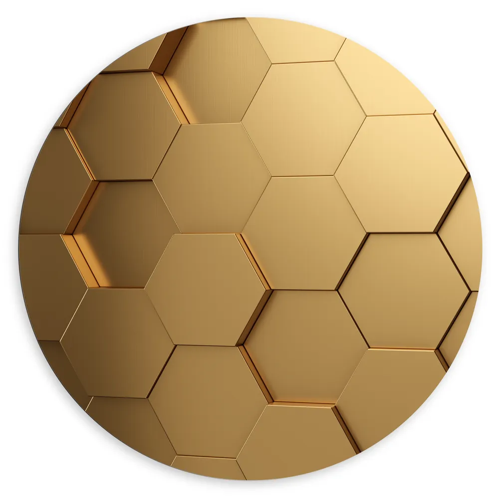 Dibond Muurcirkel - Hexagon Wand in het Goud