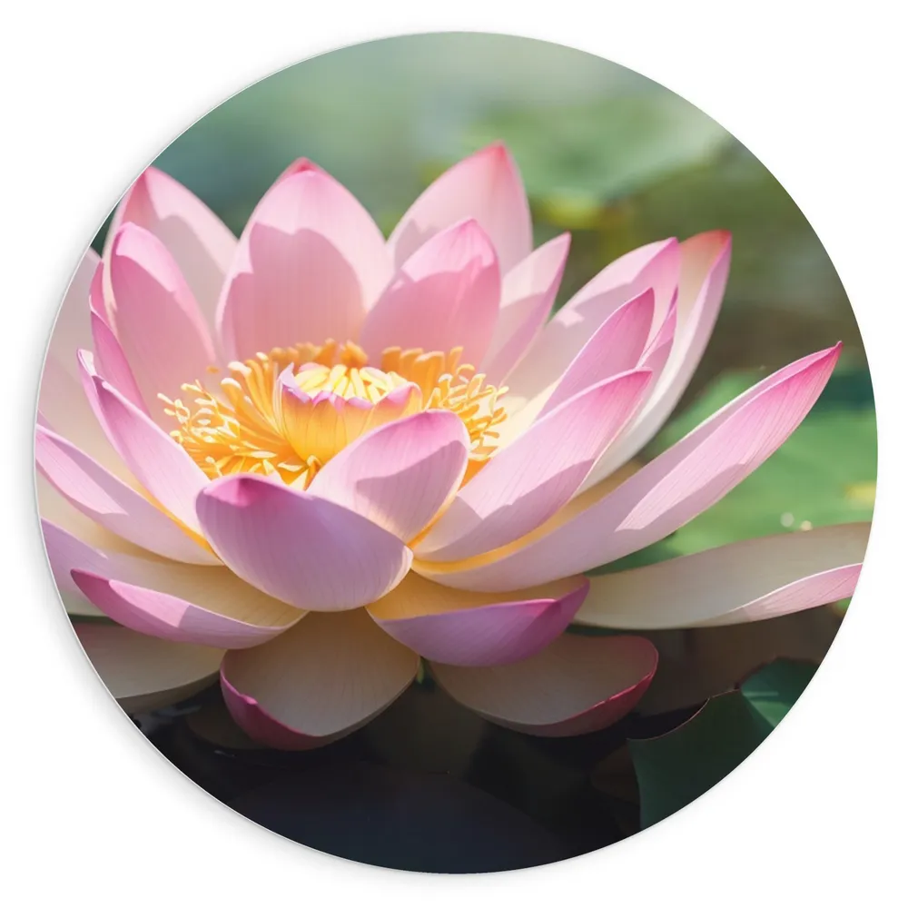 Dibond Muurcirkel - Waterlelie - Bloem - Water - Bladeren - Roze