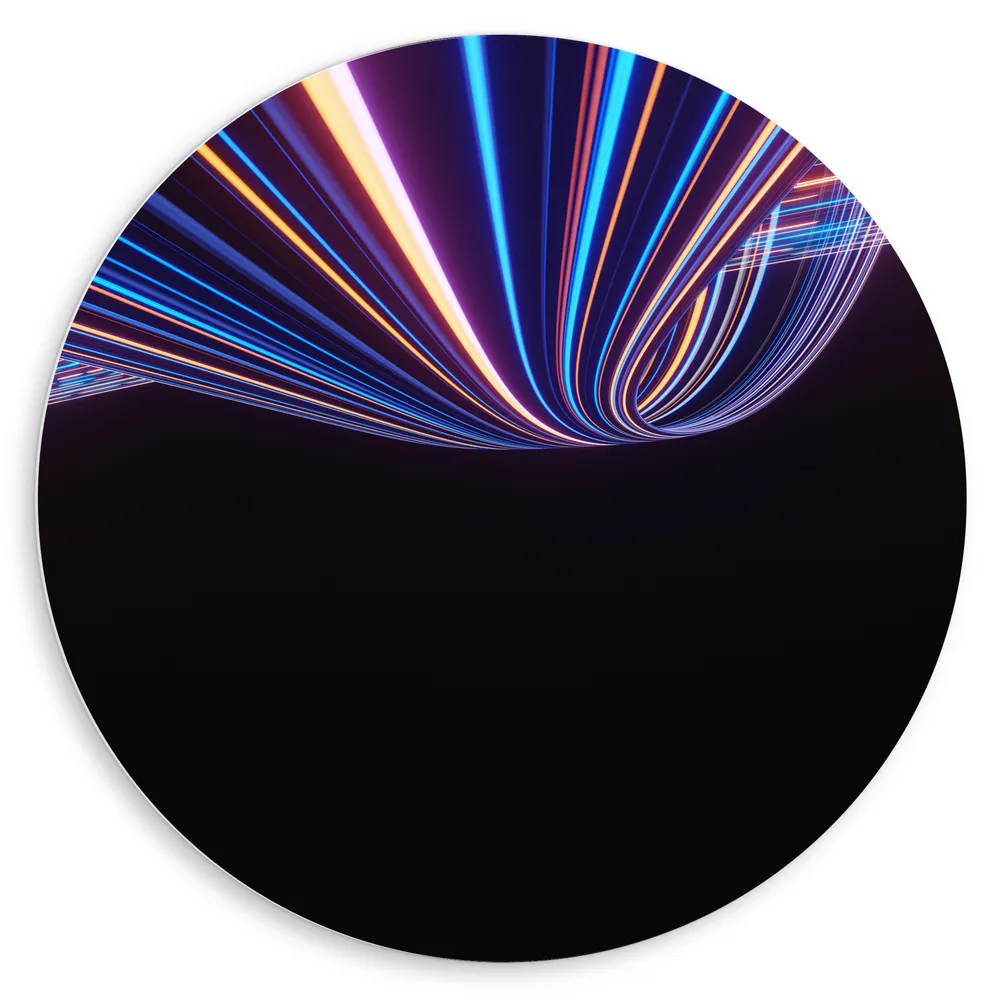 Dibond Muurcirkel - Abstracte Neonkleurige Lijnen