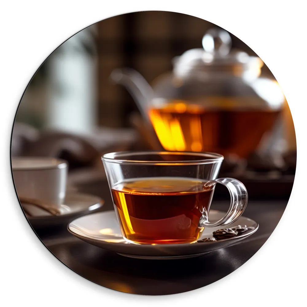 Dibond Muurcirkel - Thee - Glas - Theepot - Drinken