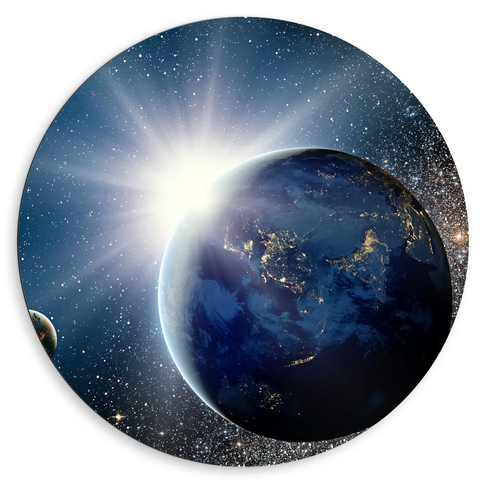 Dibond Muurcirkel - Zon - Planeten - Aarde - Sterren - Heelal