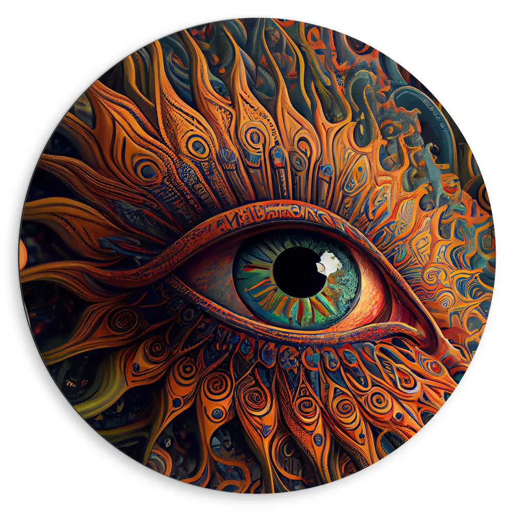 Dibond Muurcirkel - Oog met Oranje en Blauw Patroon