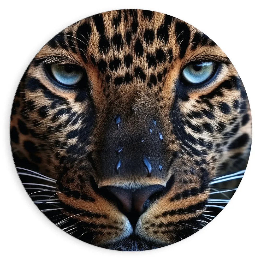 Dibond Muurcirkel - Panter - Closeup - Dier - Druppels