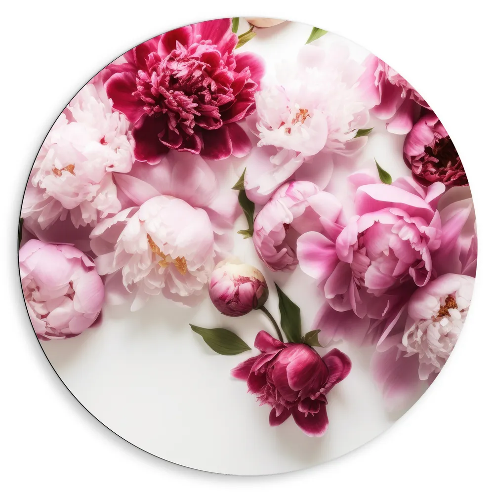 Dibond Muurcirkel - Mix van Roze Bloemen op Witte Achtergrond