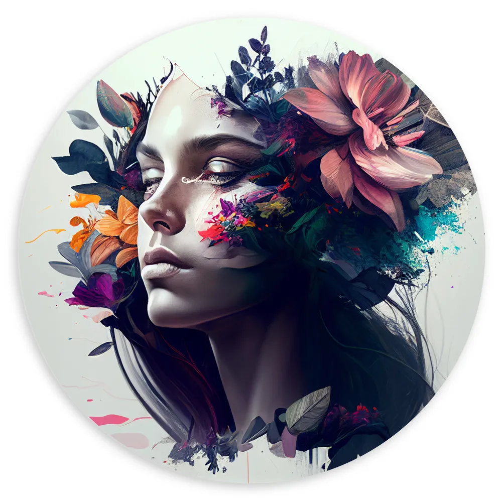 Dibond Muurcirkel - Portret Foto Versierd met Bloemen