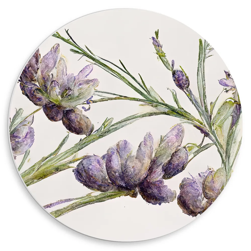 Dibond Muurcirkel - Aquaruel Verf Tekening van Lavendel Bloemen