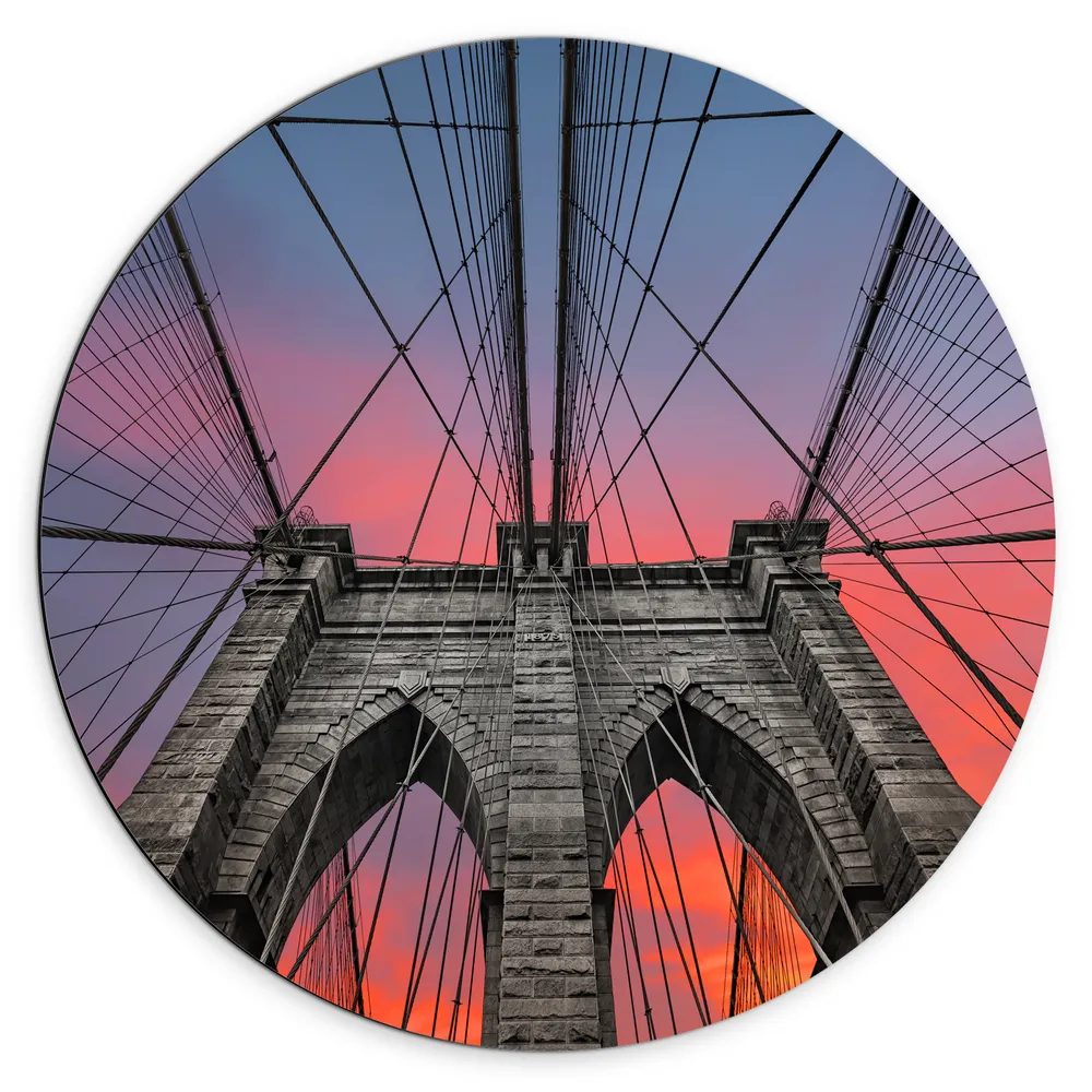 Dibond Muurcirkel - Uitzicht vanaf Brooklyn Bridge, New York City
