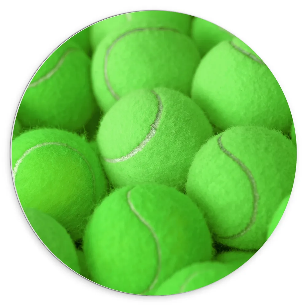 Dibond Muurcirkel - Stapel Groene Tennisballen