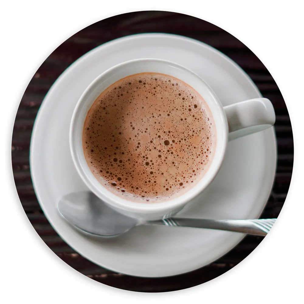 Dibond Muurcirkel - Bovenaanzicht van Kop Koffie